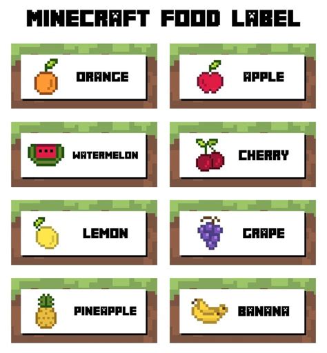 Minecraft Printable Food Labels Minecraft Food Minecraft Food Labels