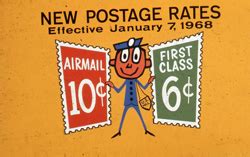 Please note that it does not include the indirect costs of sending someone to the post office to fill out and sign customs forms, etc. Mr. ZIP even advertised an upcoming rate change in 1968 ...