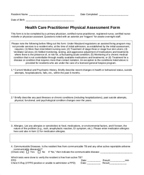 Free 10 Sample Physical Assessment Forms In Pdf Ms Word Excel Free