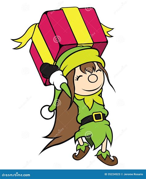 Christmas Elf Girl Carrying T Stock Vector Illustration Of Girl