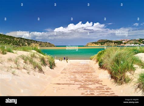 Portugal Way And View To Sand Beach Praia Da Concha De Sao Martinho Do