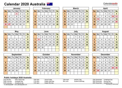 Australia Calendar 2020 Free Printable Excel Templates Images And