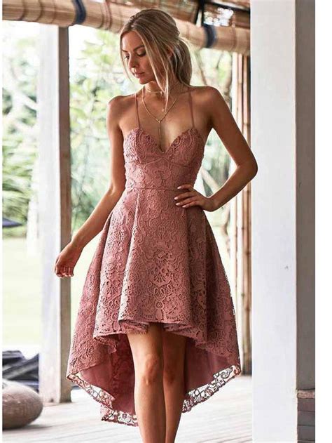 High Low Homecoming Dresses Spaghetti Straps Lace Short Prom Dress Party Dress Jk778