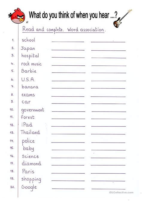 Read And Complete Word Association English Esl Worksheets Reading