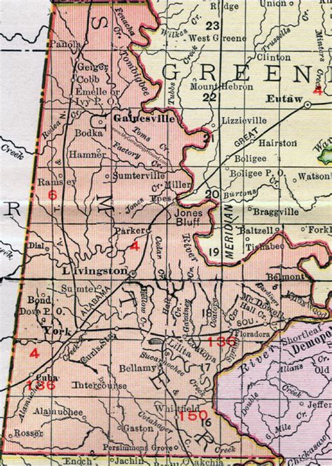 Sumter County Alabama Map 1911 Livingston York Gainesville Cuba