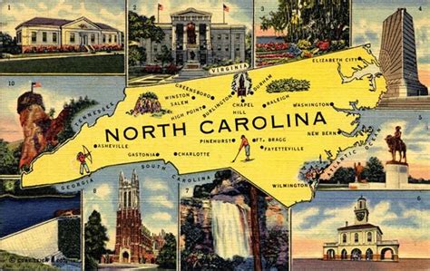 North Carolina State Map Vintage Postcard Unused Etsy North