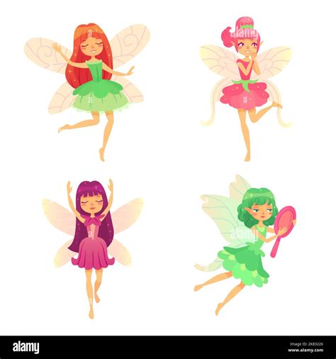 Cartoon Fairy Girls Mythological Girls In Various Colorful Dresses