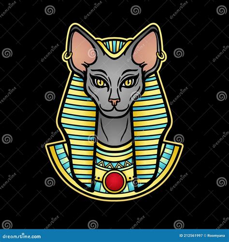 animation color portrait ancient egyptian goddess bastet bast with cat head stock vector