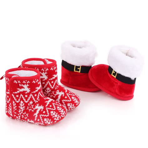 أحذية عيد الميلاد للأطفال ، أحذية شتوية دافئة على شكل سانتا بتصميم ندفة الثلج ، غير قابلة