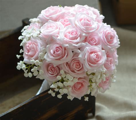 Pink Roses Bouquets Real Touch Pale Pink Roses Bridal Bouquets Etsy