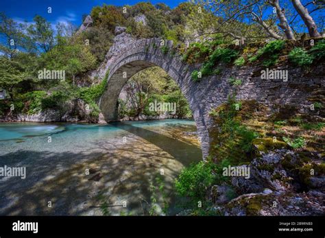 Old Stone Bridge In Klidonia Zagori Epirus Western Greece This Arch