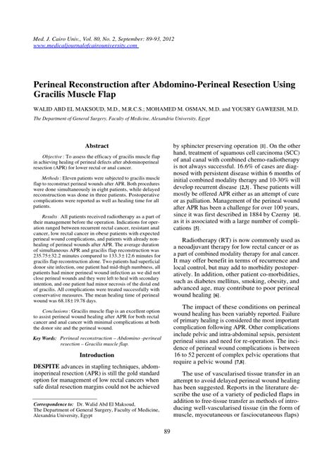Pdf Perineal Reconstruction After Abdomino Perineal Resection Using