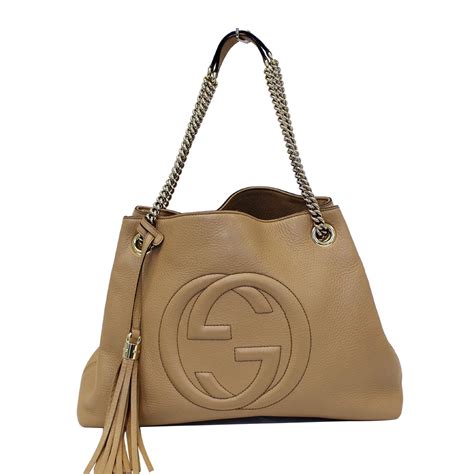 Gucci Soho Pebbled Leather Chain Shoulder Bag 308982 Beige Us