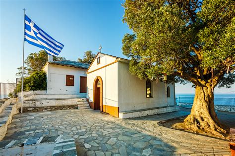 Agios Ioannis Church On Skopelos Island Greece At Sunset Ai Aflat