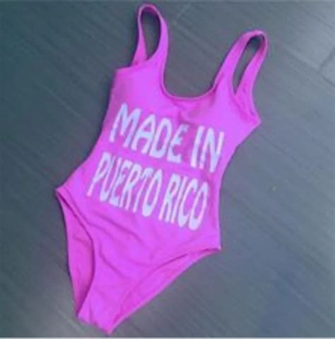Made In Puerto Rico Letter Print Sexy One Piece Swimsuit Funny Bodysuit High Cut Monokini Beach