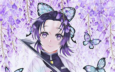 Kochou Shinobu Violet Flowers Demon Hunter Kimono Butterflies