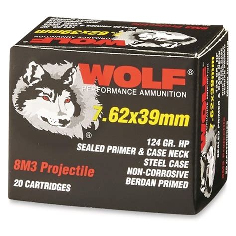 Wolf Performance 762x39mm Ammunition 124 Grain 8m3 Hollow Point Case