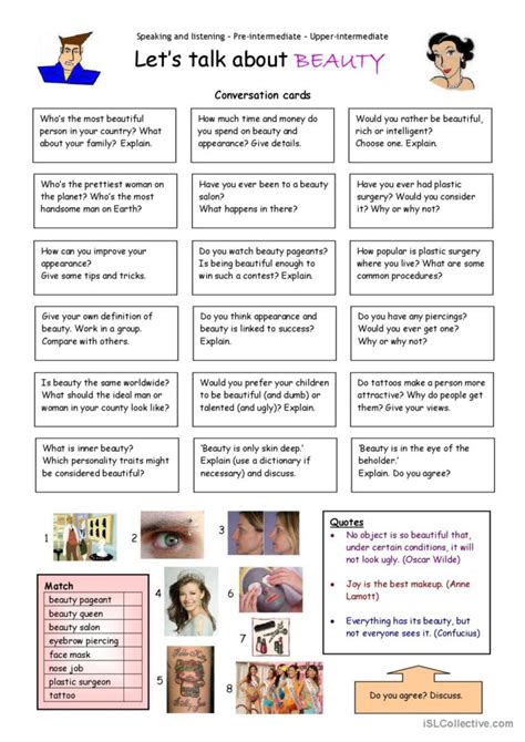 Lets Talk About Beauty English Esl Worksheets Pdf And Doc