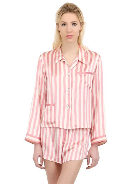 Lyst Morgan Lane Corey Striped Silk Satin Pajama Shorts In Pink