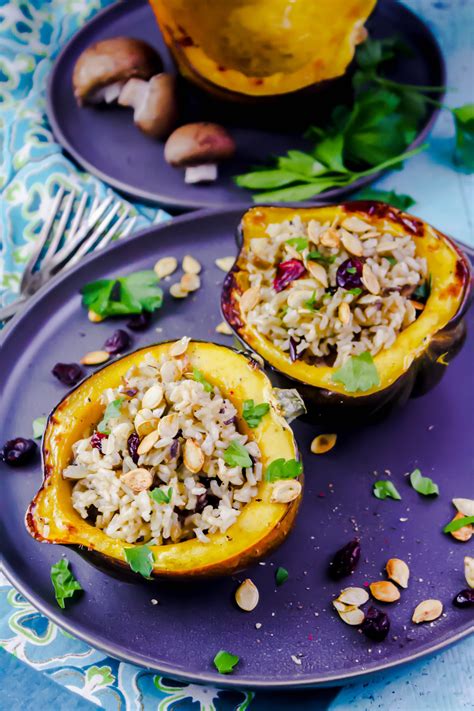 Acorn Squash Stuffed With Brown Rice Mushrooms And Cranberries Is A