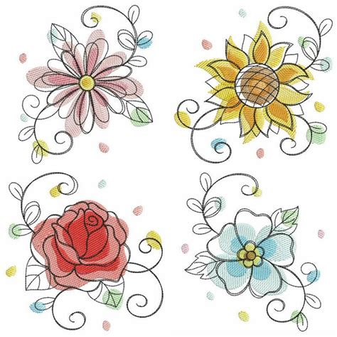 Doodle Flowers 3 Set 10 Designs 3 Sizes Products Swak Embroidery