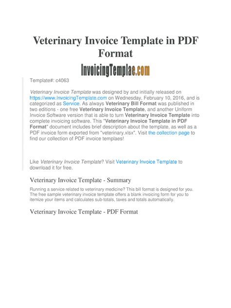 Fillable Online Veterinary Invoice Template In Pdf Format