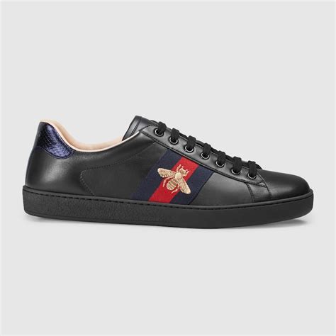 Mens Ace Sneaker Black Leather With Bee Gucci Us