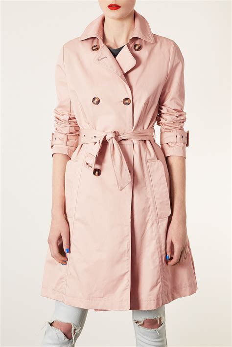 Topshop Unlined Seamed Trench Coat In Pale Pink Pink Lyst