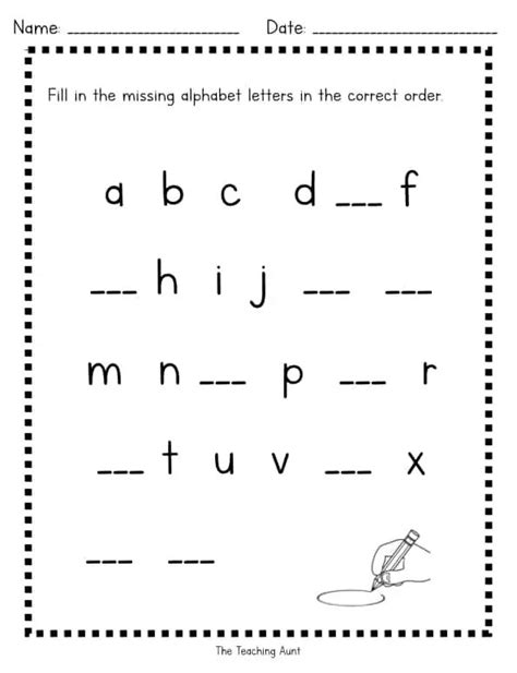 Missing Lowercase Letters Worksheets The Teaching Aunt