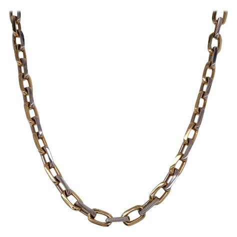 Gold 14 karat gold chains for men. Men's Rectangular Link 14 Karat Two-Tone Gold Chain Necklace For Sale at 1stdibs