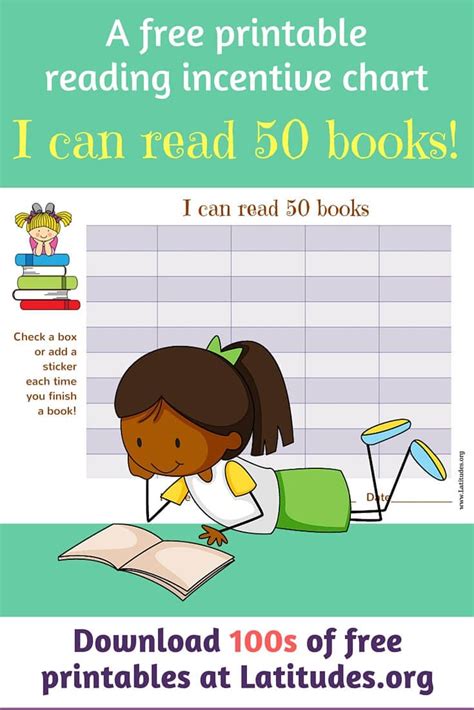 Read 50 Books Girls Reading Chart Fillable Reading Incentives