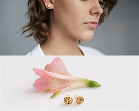 Tiny Gold Stud Earrings Mini Stud Earrings Gold Flower Etsy