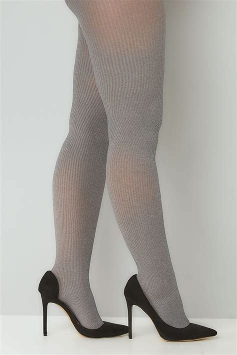 Grey Ribbed Tights Plus Size 16 2022 2628 30