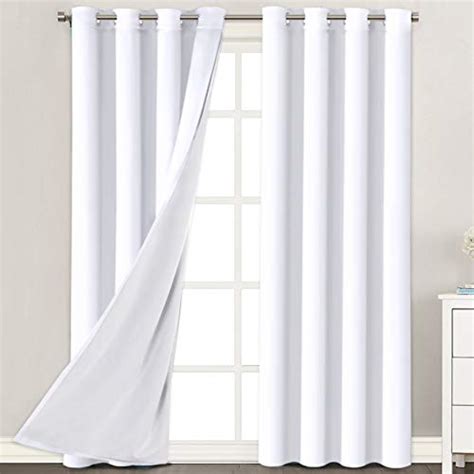 White Blackout Curtains 96 Inches Long 2 Layers Light Blocking Lined