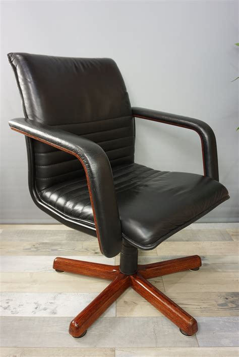Vintage Swivel Office Chair In Wood And Leather 1960s Design Market