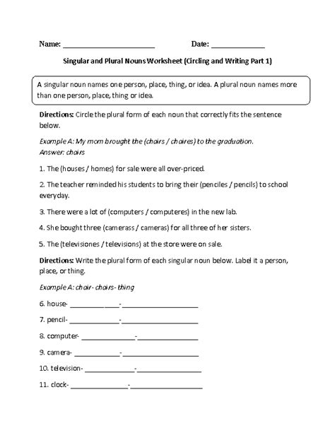 These are the easy ones. Singular and Plural Nouns Worksheet Circling and Writing ...