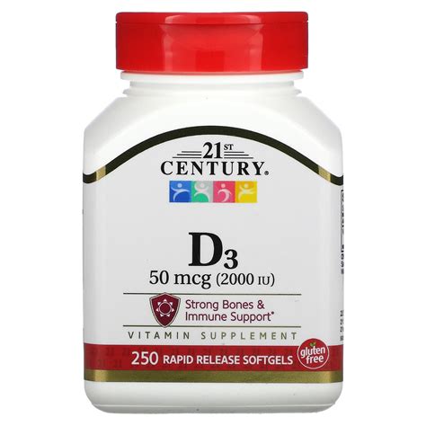 21st Century Vitamin D3 50 Mcg 2000 Iu 250 Softgels