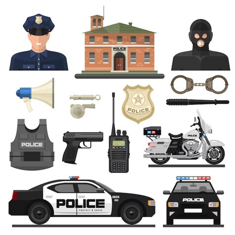 Conjunto De ícones De Polícia Plana Vetor Grátis