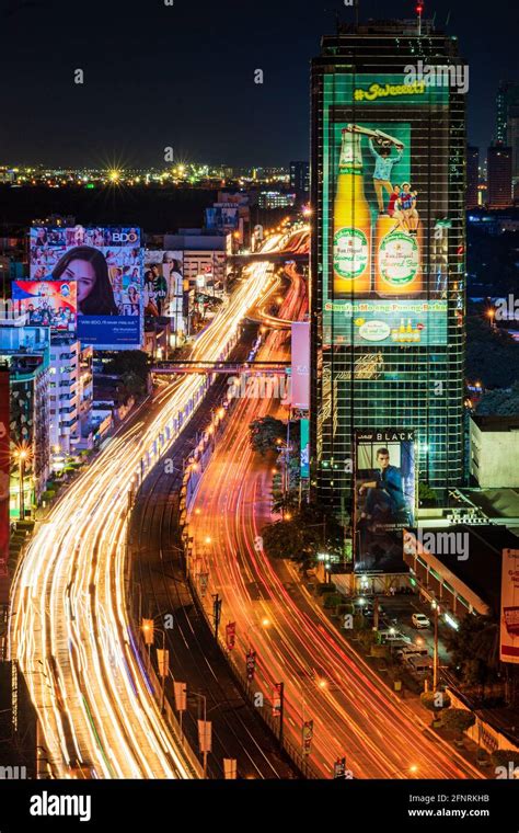 Nighttime Traffic On Edsa In Makati Manila Philippines Stock Photo