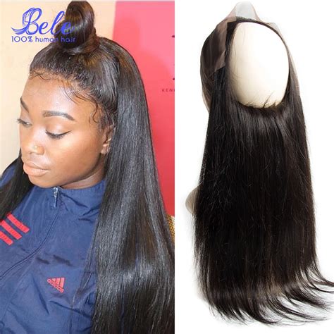 360 Lace Band Frontal Closures Straight Weave Peruvian Virgin Human Hair Bleached Knots 360 Lace