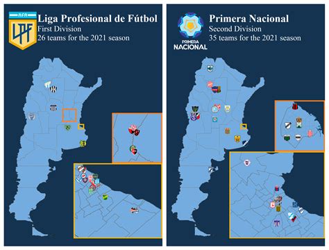 Map With All The Teams From The 1st And 2nd Argentine Divisions For The
