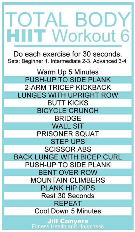 Total Body No Excuses Hiit Workout 6 Jill Conyers Hiit Workout