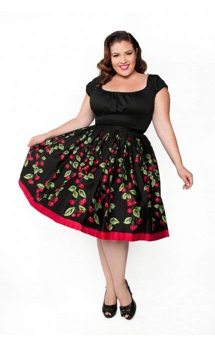 Pinup Couture Jenny Gathered Full Skirt In Cherry Border Print Plus