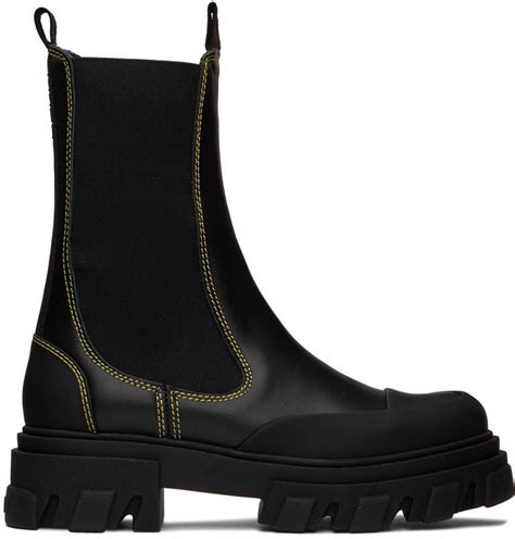 Black Cleated Mid Chelsea Boots By Ganni On Sale