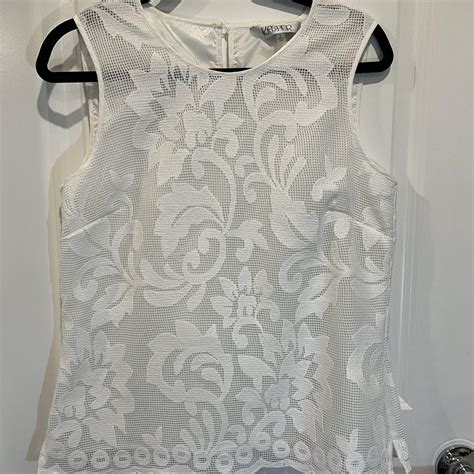 Kasper Womens White Lace Shell Sleeveless Jewel Neck Depop