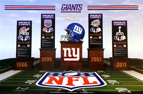 New York Giants Four Podiums Super Bowl History Poster Action