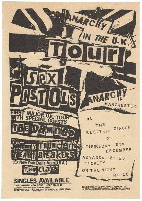 Original Anarchy In The Uk Tour Flyer By Sex Pistols Reid Jamie Designer 1976