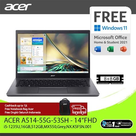 Jual Acer Aspire 5 Slim A514 55g 53sh 16gb 14fhdi5 1235u512gmx550