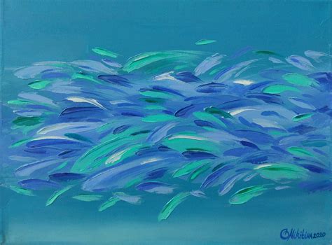 Olga Nikitina Cuadro Pez Azul Submarino Arte Original Obra De Arte