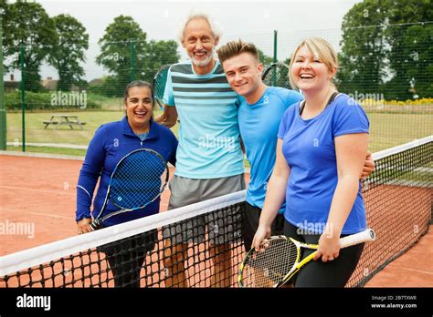 Tennis Players Standing On Court Stock Photo Alamy